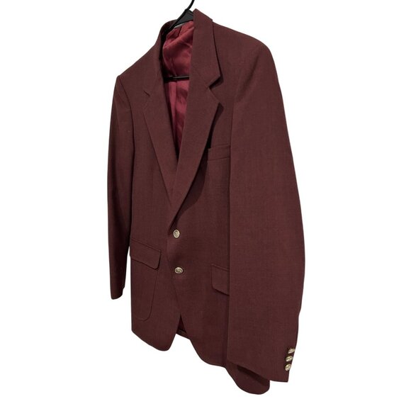 Vintage Arnie Mens Burgundy Blazer 40R Wool Blend Two Button Gold Accents - Picture 3 of 11